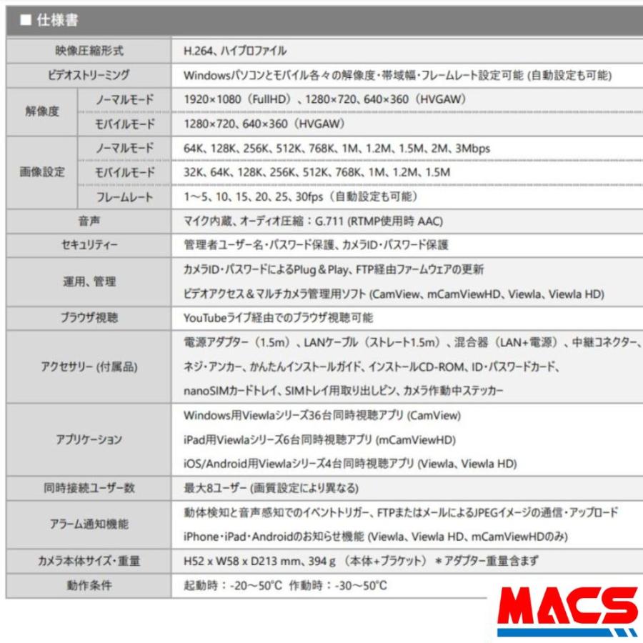 SLD-16LTE SIM+SDカードセット販売　日本製　モバイル通信　SIM カメラ　LTE対応　屋外用フルHD IPカメラ（200万画素）