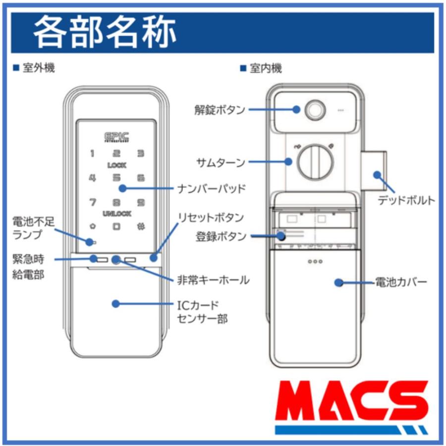 ES-S520D ACS-BH2 セット販売 開き戸用 EPIC 非常用キー付き 室内機縦型 解錠方法は スマホ 暗証番号 ICカード リモコン【相当品：LC-505TA-D H-N5D 】