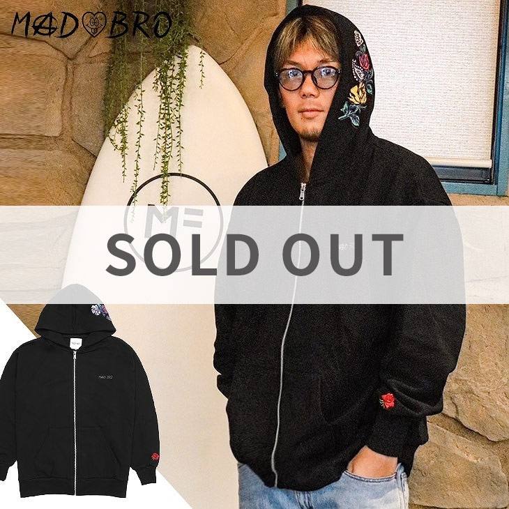 Flower Embroidery Full Zip Hoodie