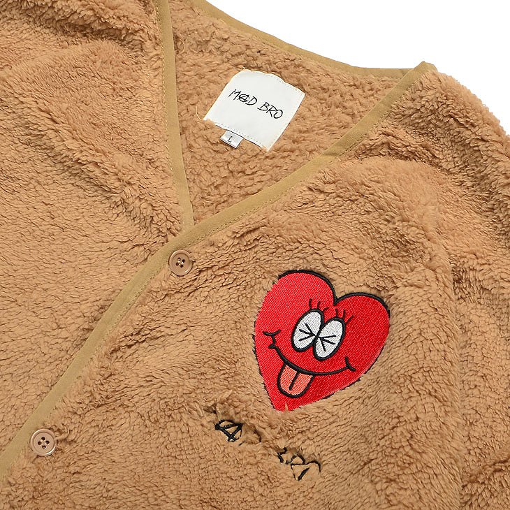 Heart Embroidery Fleece Cardigan