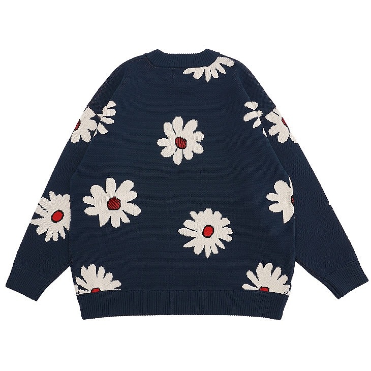 Flower Pattern Crew Neck Knit