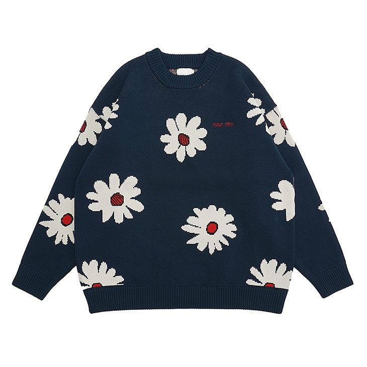 Flower Pattern Crew Neck Knit