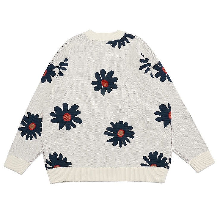 Flower Pattern Crew Neck Knit