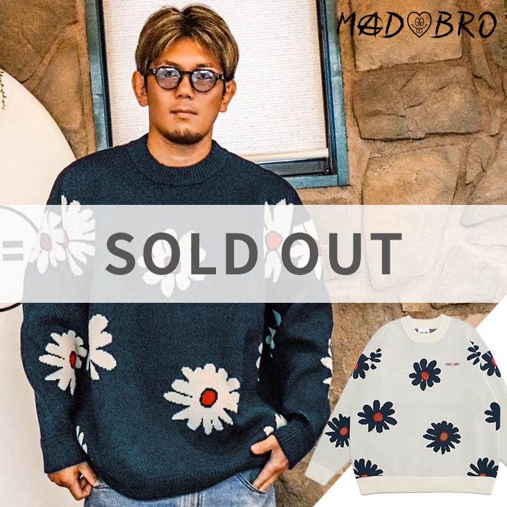 Flower Pattern Crew Neck Knit
