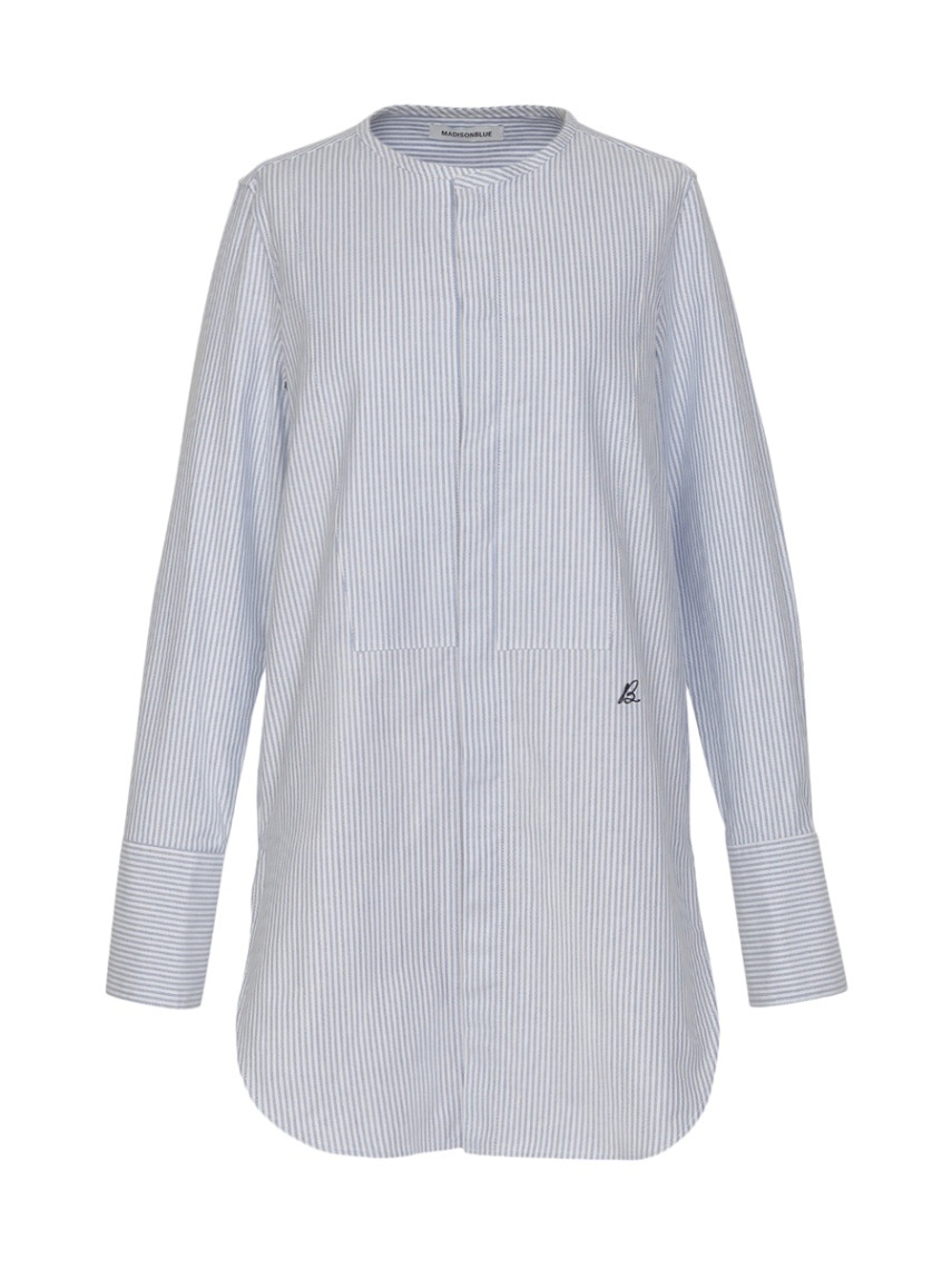 NO COLLAR LONG SH OX STRIPE | SHIRT/BLOUSE | MADISONBLUE