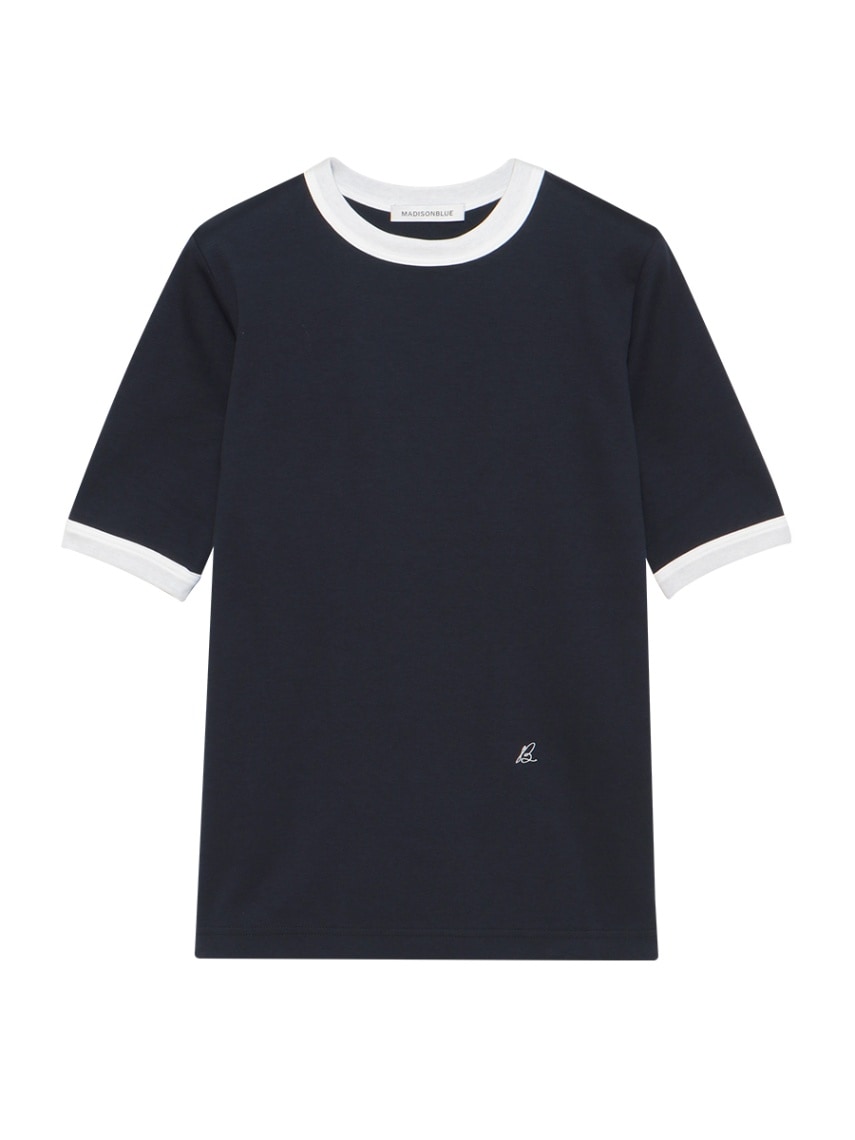 BI-COLOR TRIM CREW NECK TEE | CUT&SEWN | MADISONBLUE