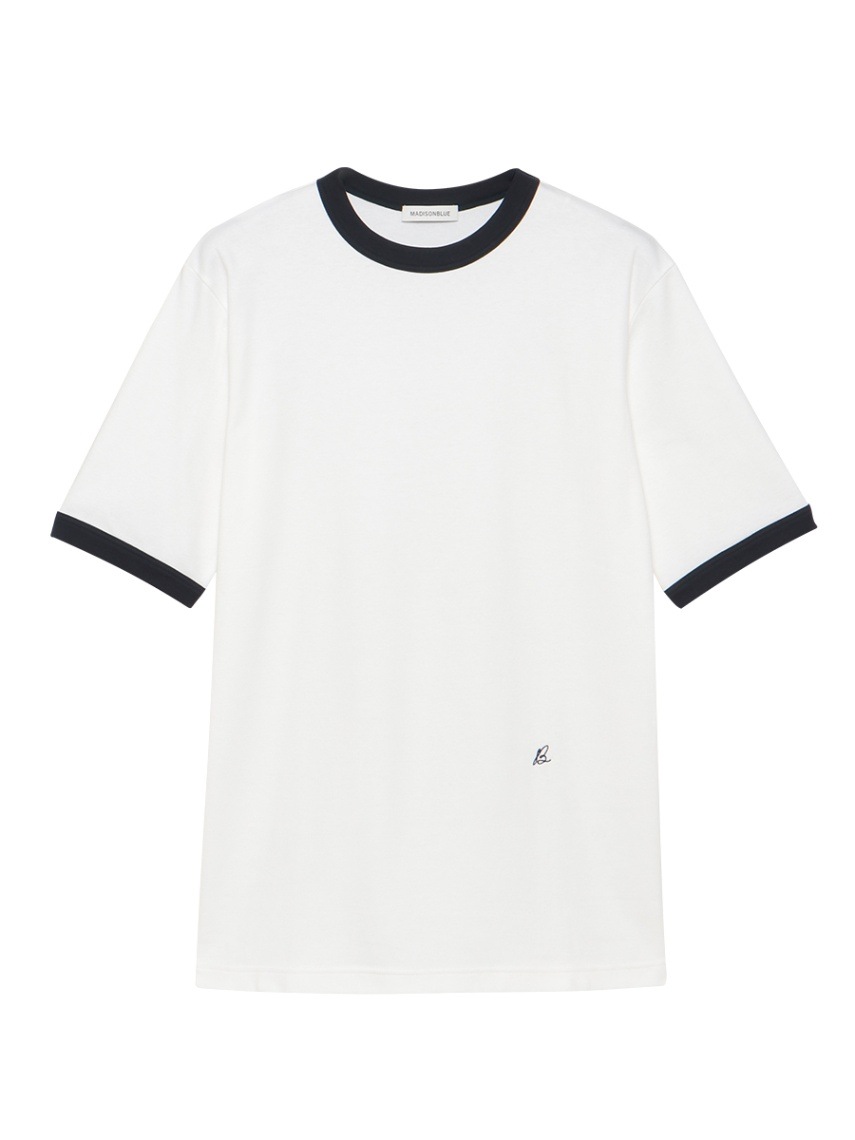 MADISONBLUE ホワイト Tシャツ 00(XS) BI-COLOR TRIM CREW NECK TEE MNS | CUT&SEWN | MADISONBLUE