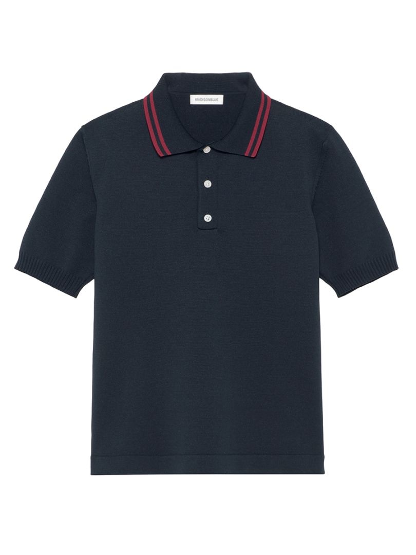 DOUBLE STRIPE COLLAR POLO KNIT | WOMEN | MADISONBLUE