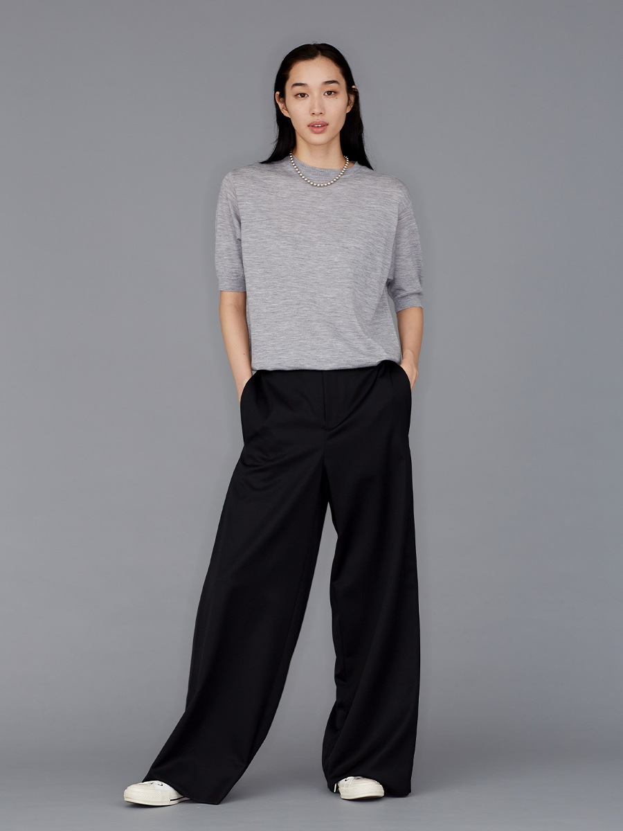 SIDE PLEATED WIDE LEG PANTS