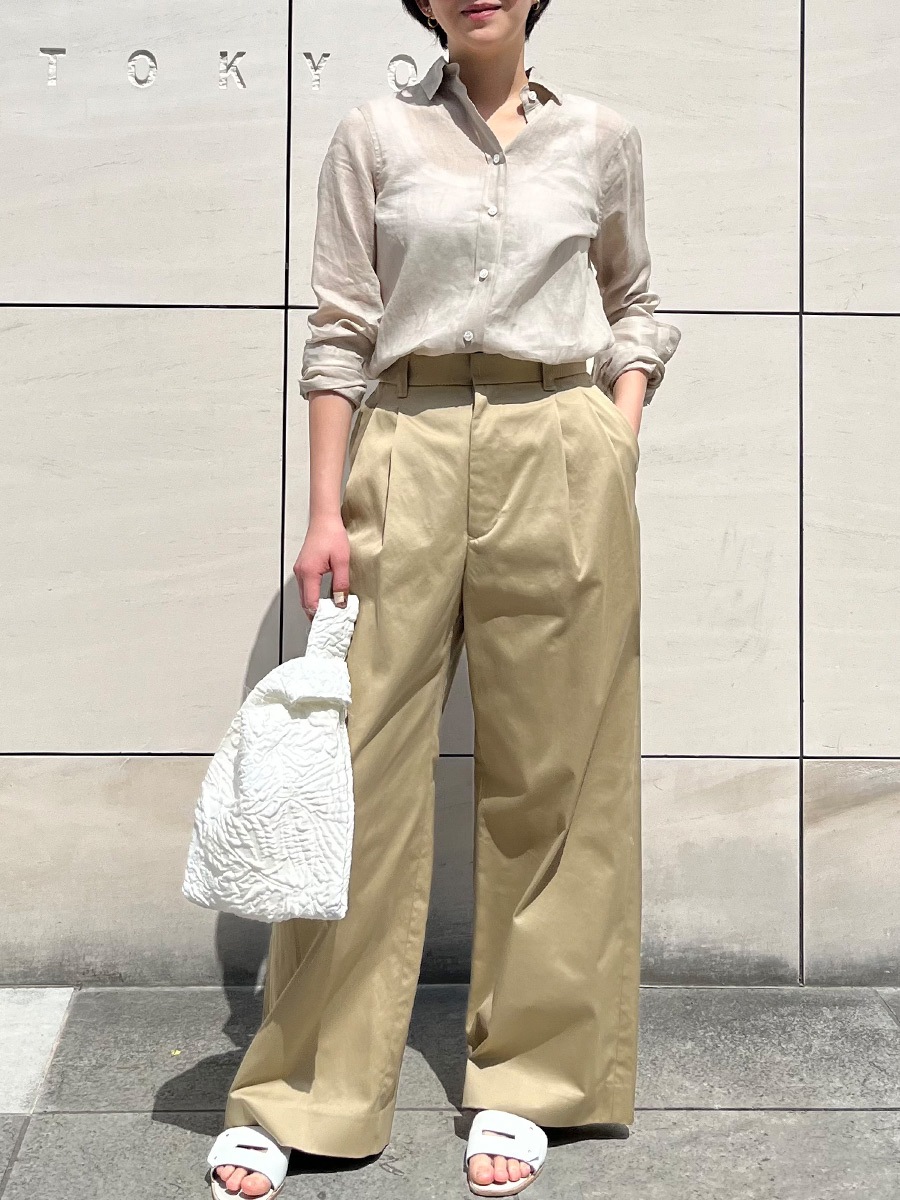PLEATED WIDE LEG PANTS CHINO