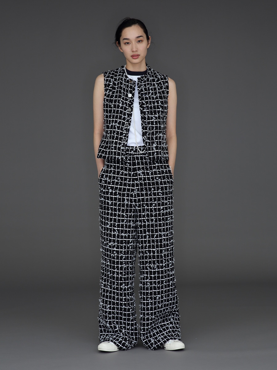 WIDE LEG PANTS TWEED