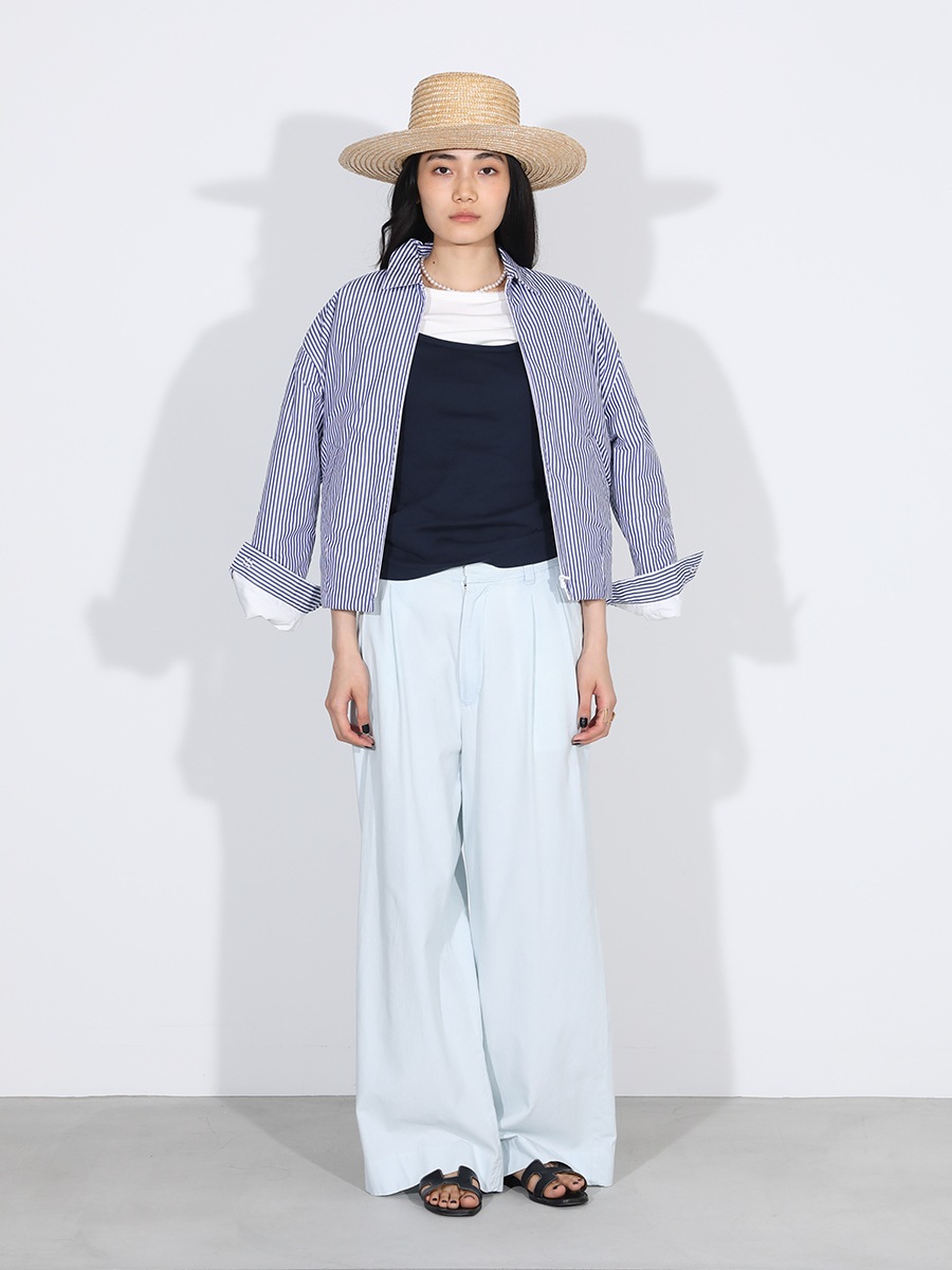 EMBROIDERED TRIM BOAT NECK TEE S/COTTON