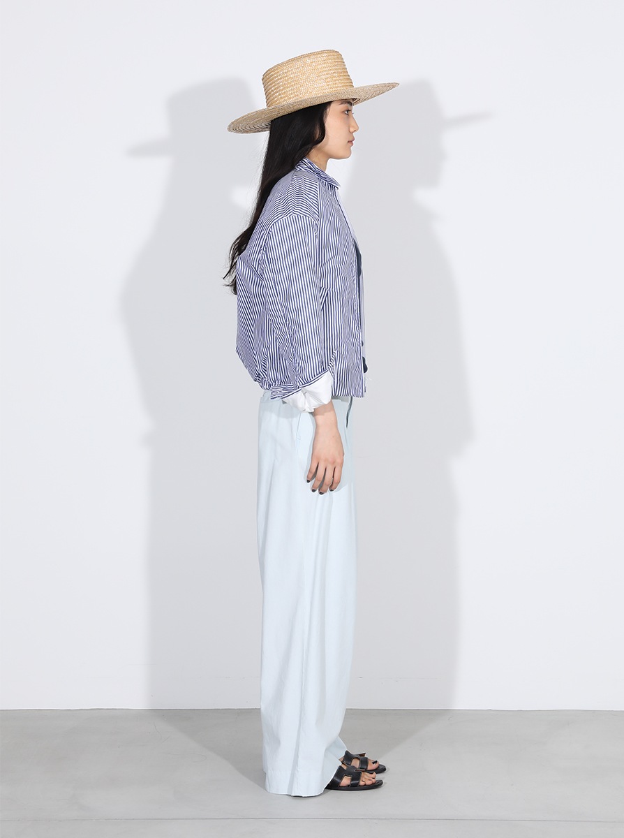 EMBROIDERED TRIM BOAT NECK TEE S/COTTON