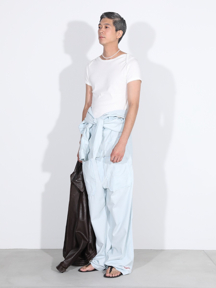 EMBROIDERED TRIM BOAT NECK TEE S/COTTON