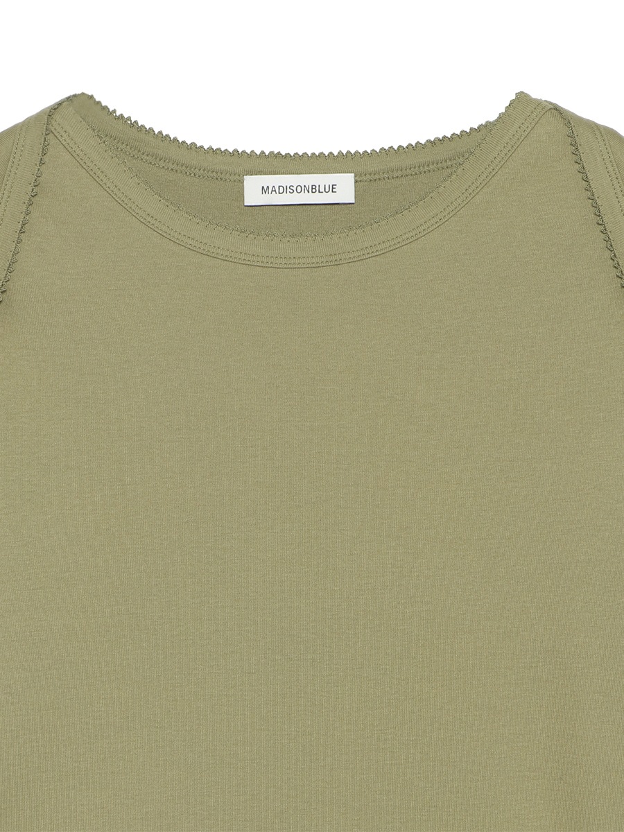 EMBROIDERED TRIM BOAT NECK TEE S/COTTON