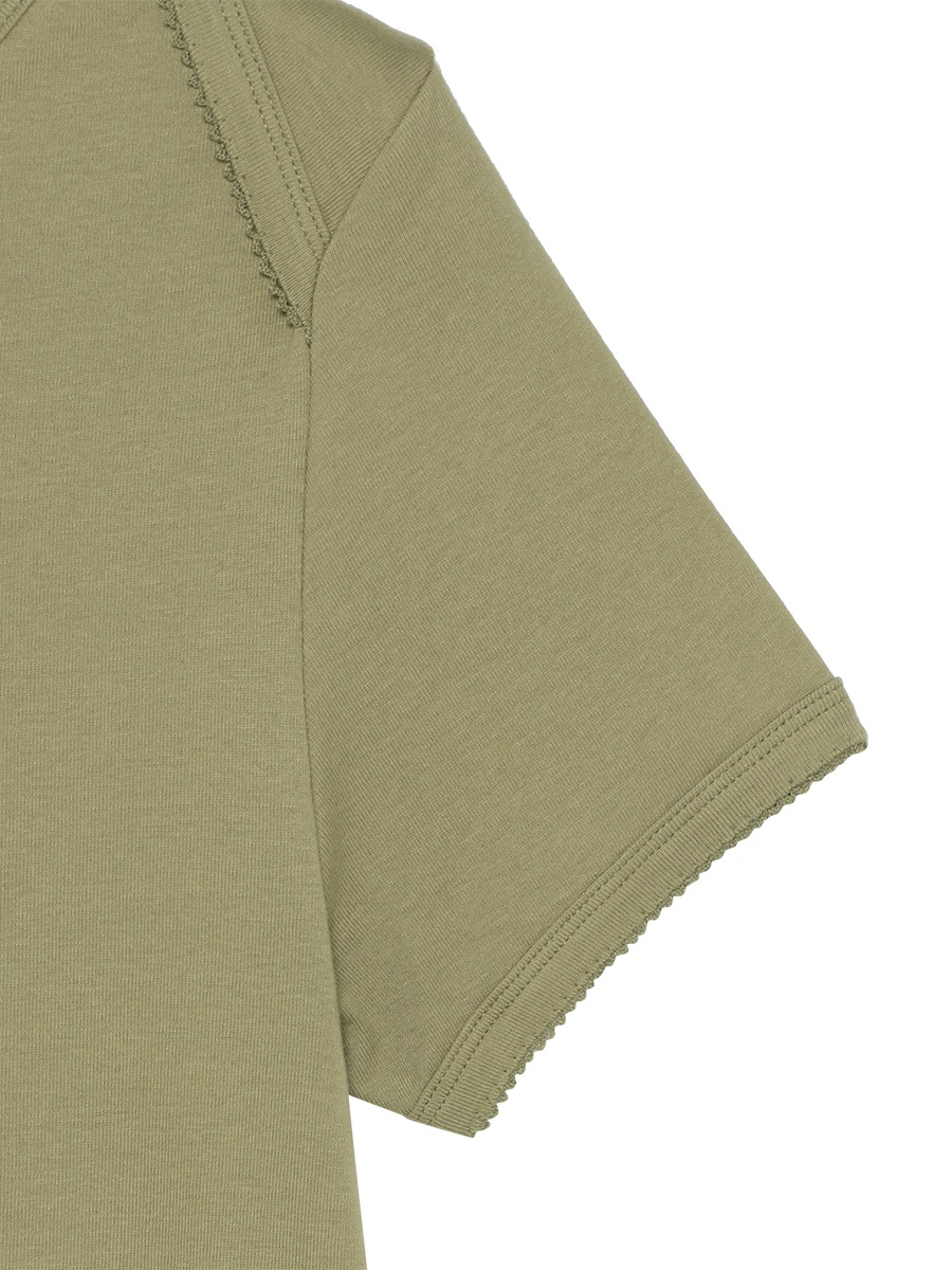 EMBROIDERED TRIM BOAT NECK TEE S/COTTON