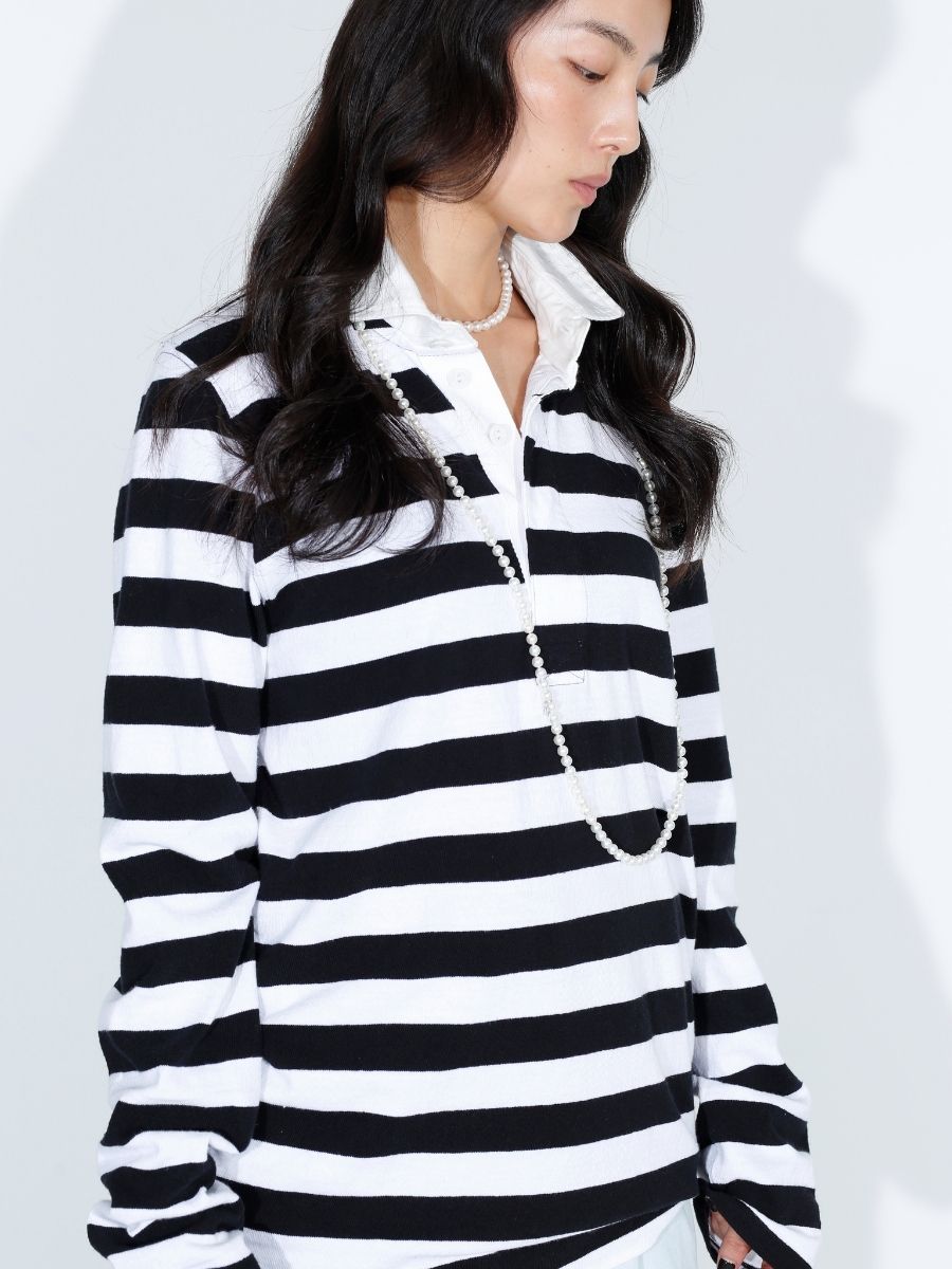 SLIM FIT RUGBY SHIRT COTTON BORDER