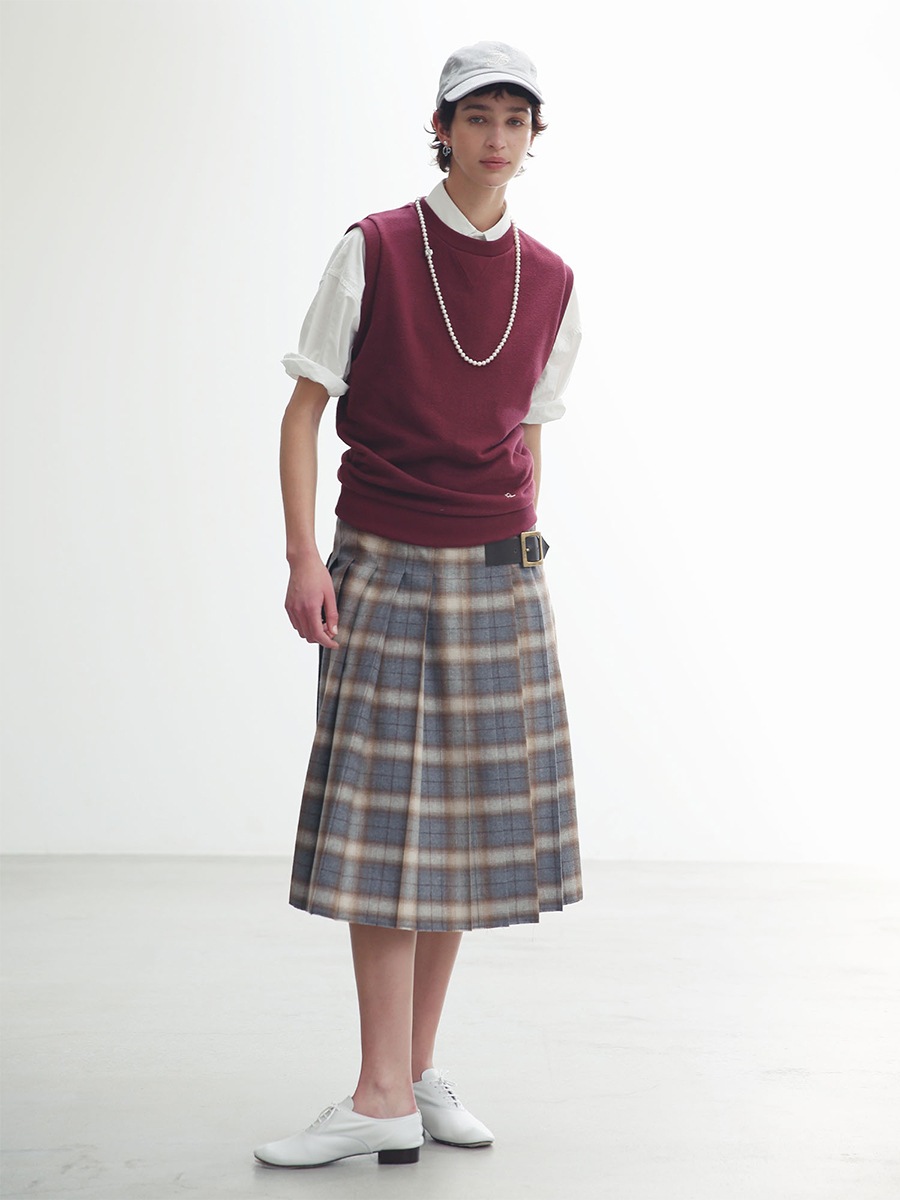 PLEATED WRAP SKIRT CHECK | WOMEN | MADISONBLUE