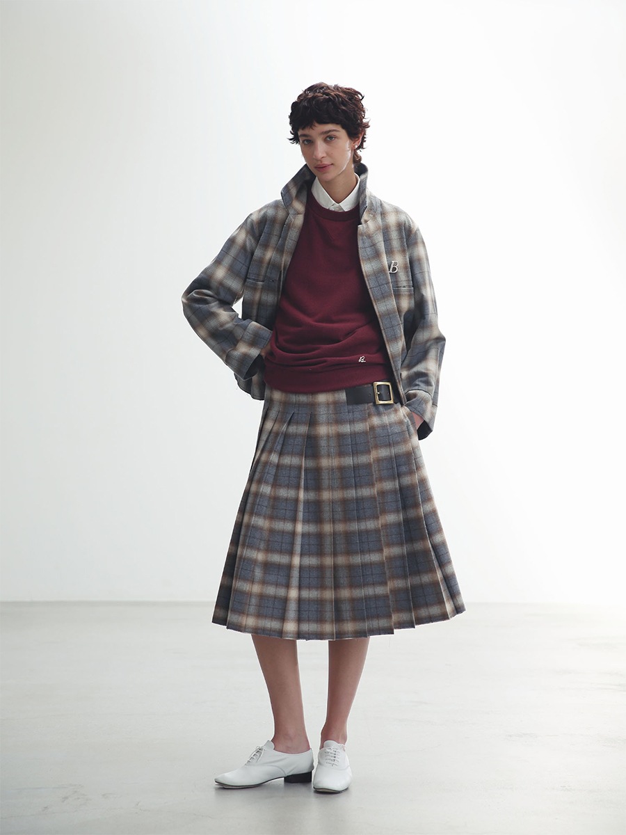 PLEATED WRAP SKIRT CHECK | WOMEN | MADISONBLUE