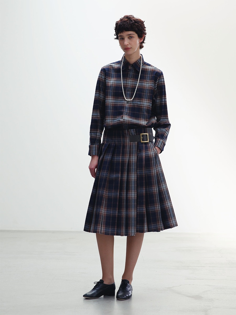 PLEATED WRAP SKIRT CHECK | WOMEN | MADISONBLUE