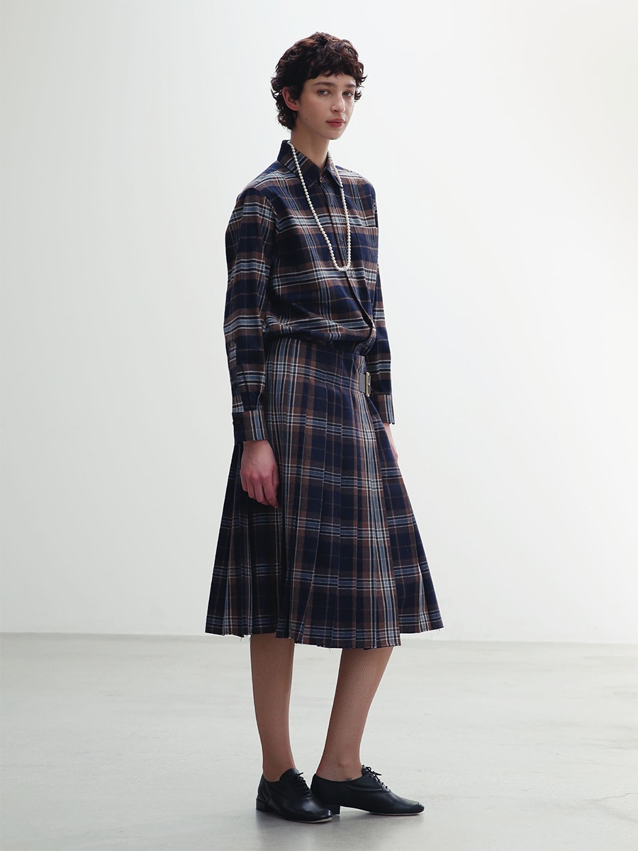 PLEATED WRAP SKIRT CHECK | WOMEN | MADISONBLUE