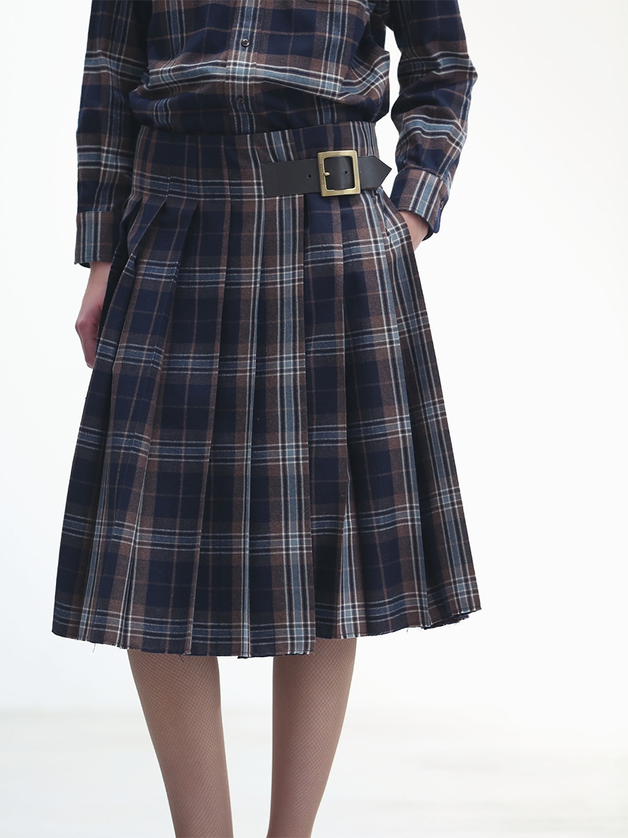 PLEATED WRAP SKIRT CHECK | WOMEN | MADISONBLUE