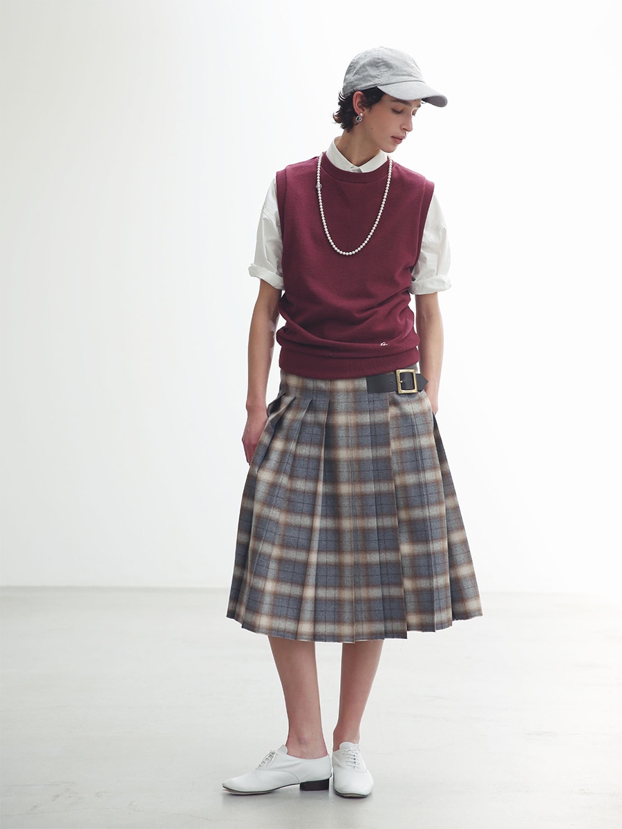 PLEATED WRAP SKIRT CHECK | WOMEN | MADISONBLUE