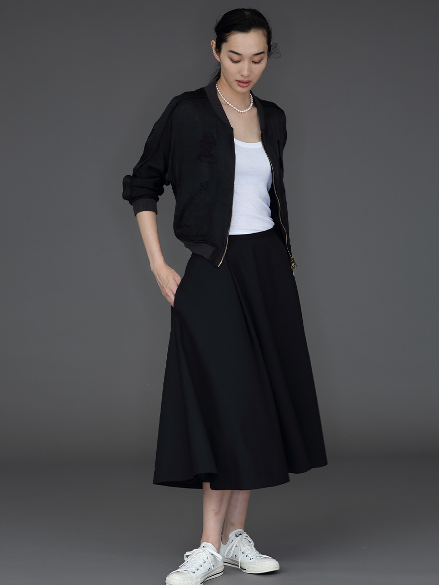 TUCKED MI-MOLLET FLARE SKIRT W TRO