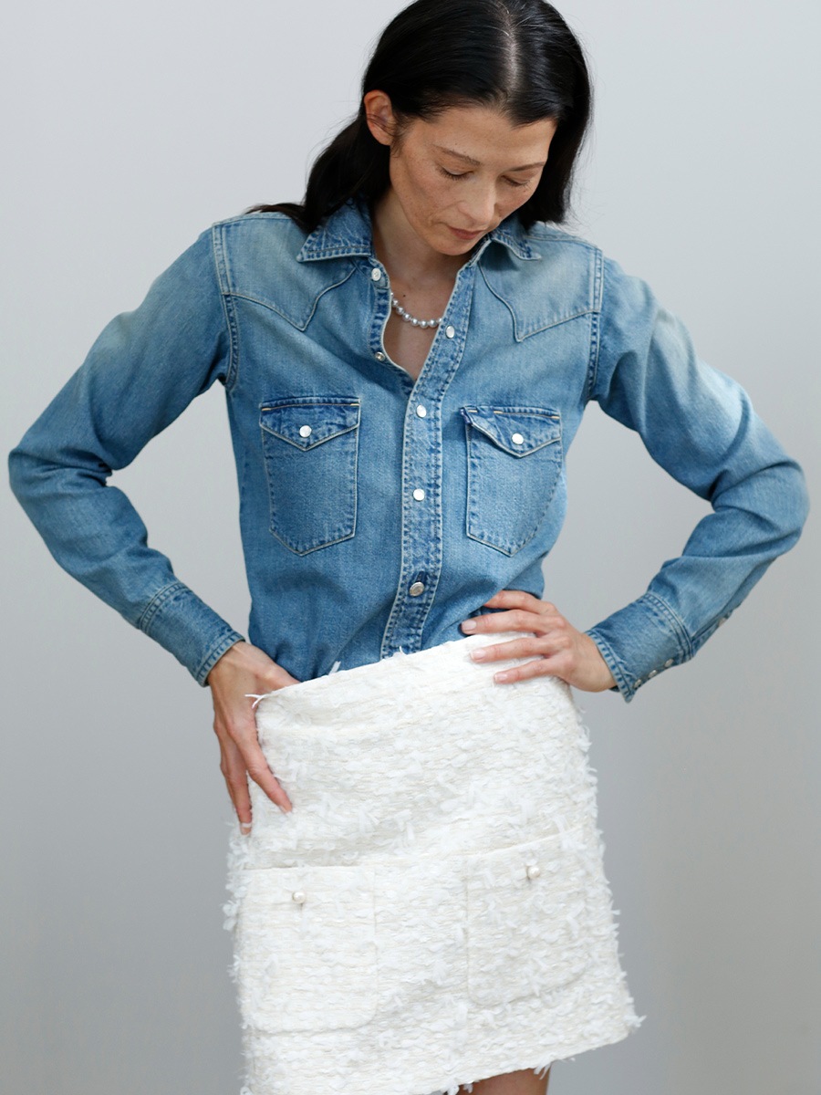 LOW WAIST PATCH-P MINI SK RIBBON TWEED