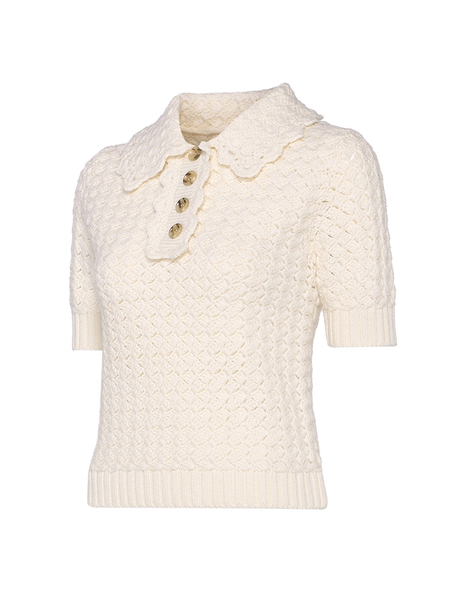 CROCHET POLO KNIT | KNIT | MADISONBLUE