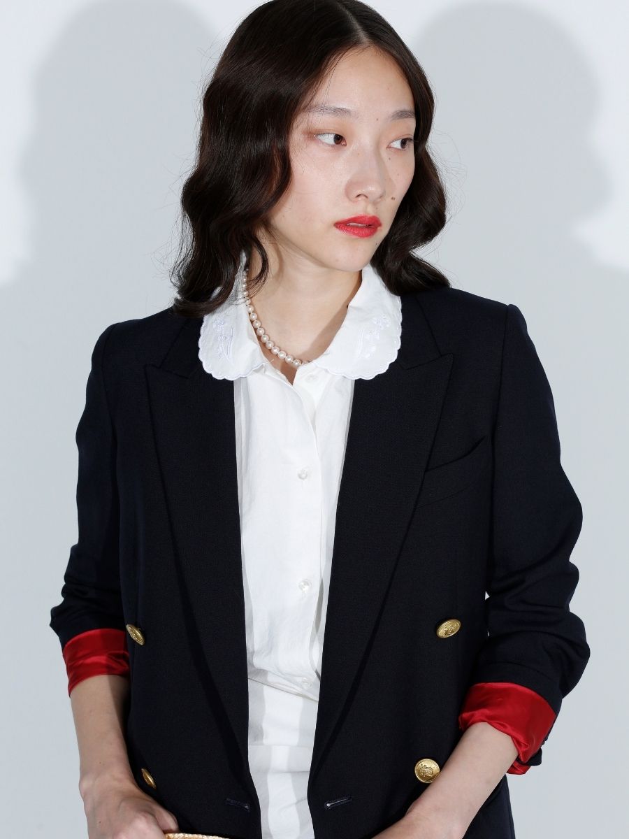 ROUND COLLAR H/S SH EMBROIDERY C/LI