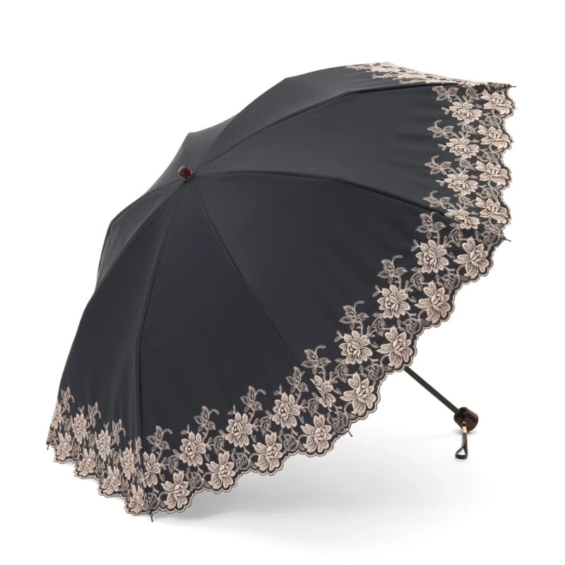 【レディース晴雨兼用傘】一級遮光-ノバラ-折りたたみ-ブラック