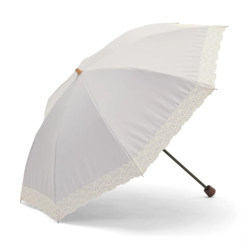 【レディース晴雨兼用傘】一級遮光-チェリスト-折りたたみ-ライトグレー