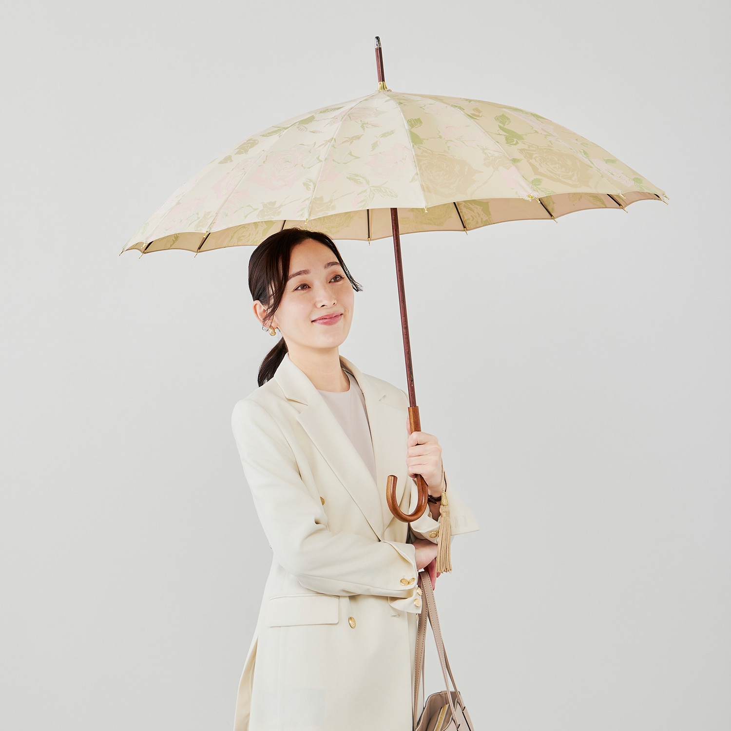 レディース雨傘】ロザーノ-カーボン-シャンパンゴールド｜トンボ洋傘