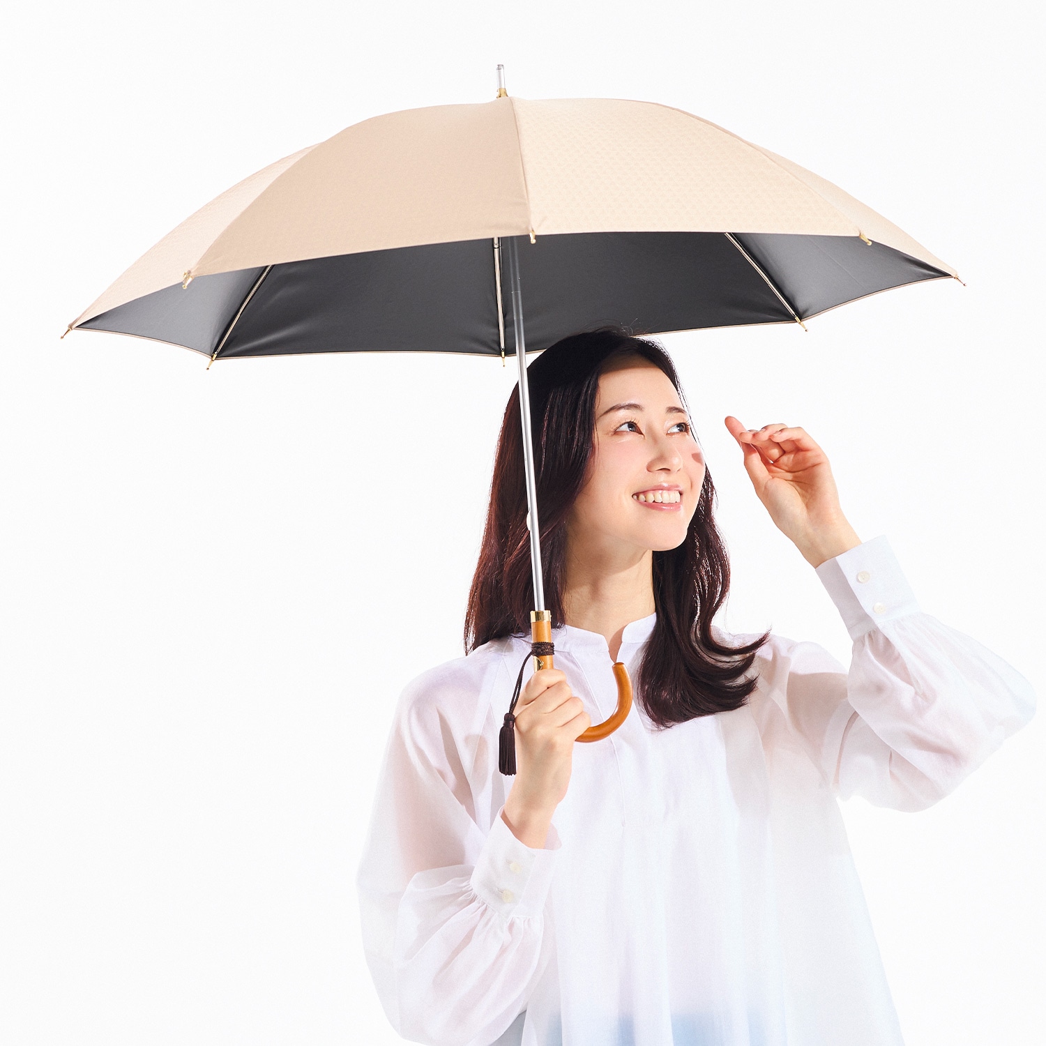 レディース晴雨兼用傘】一級遮光-キューブ-ショート-ベージュ