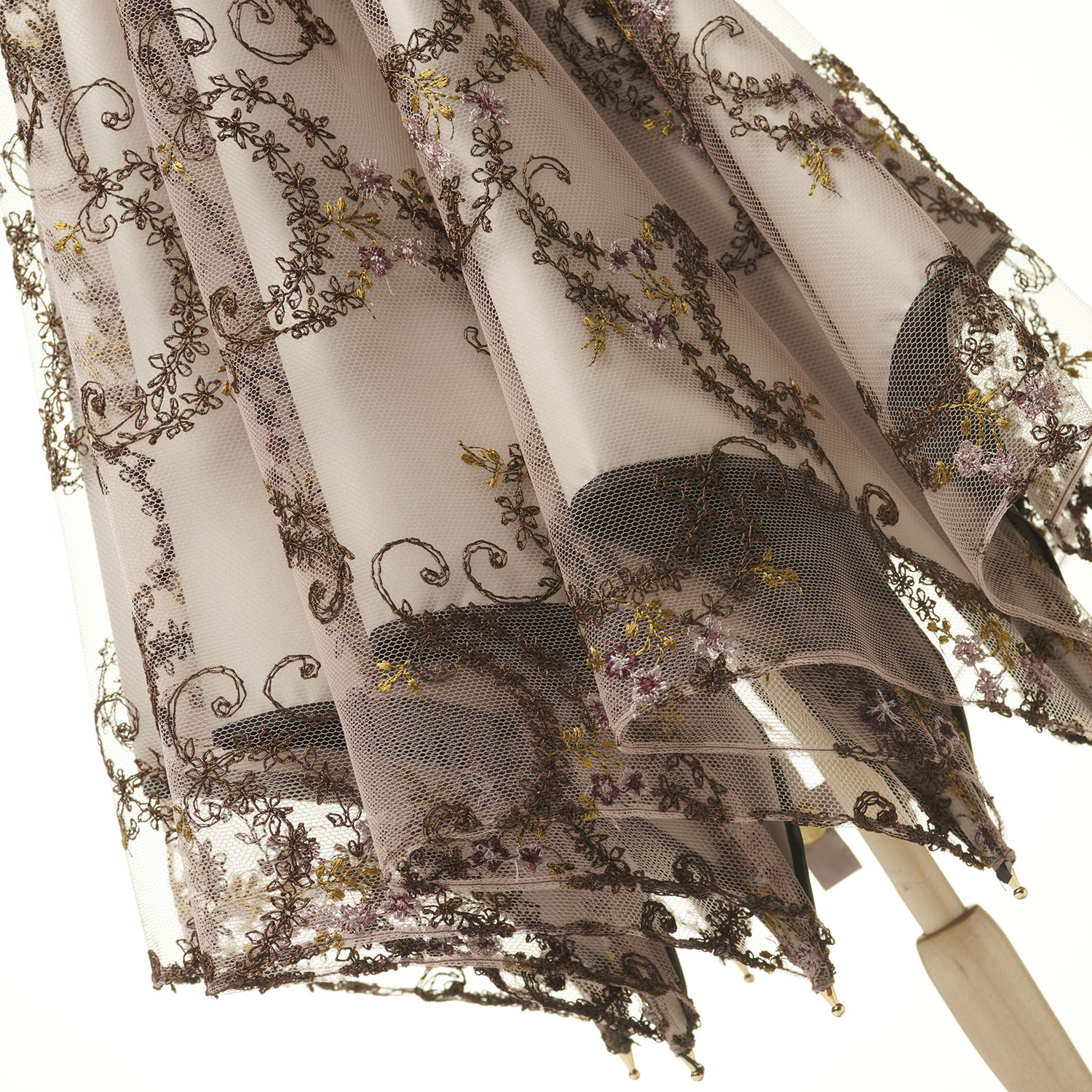 新品【トンボ洋傘 前原光栄商店】繊細レース刺繍 かわず張り 高級長傘日傘 レディース日傘】レース-一級遮光二重張り-ロマンダム-セイジ