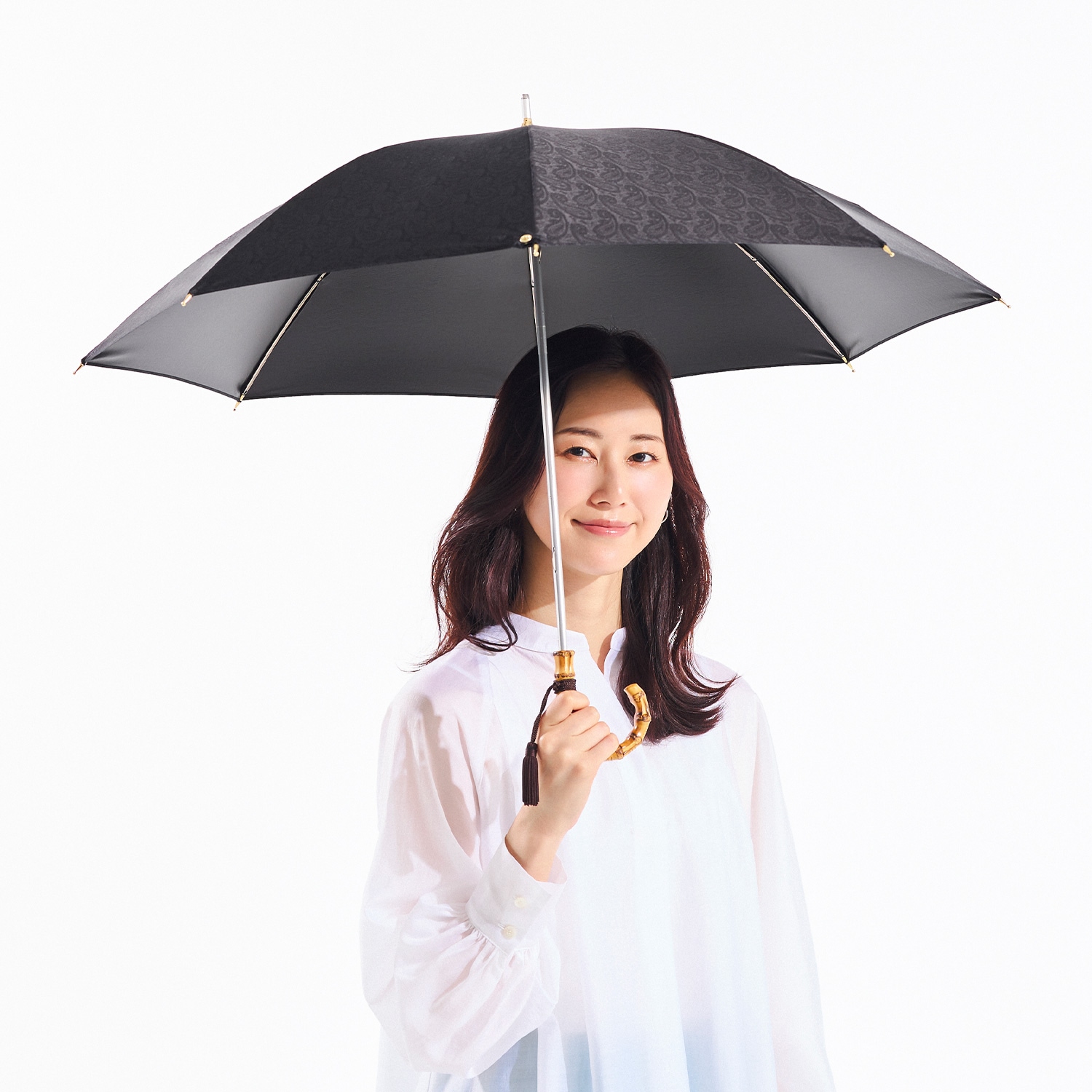 レディース晴雨兼用傘】一級遮光-ペイズリー-ショート-ブラック