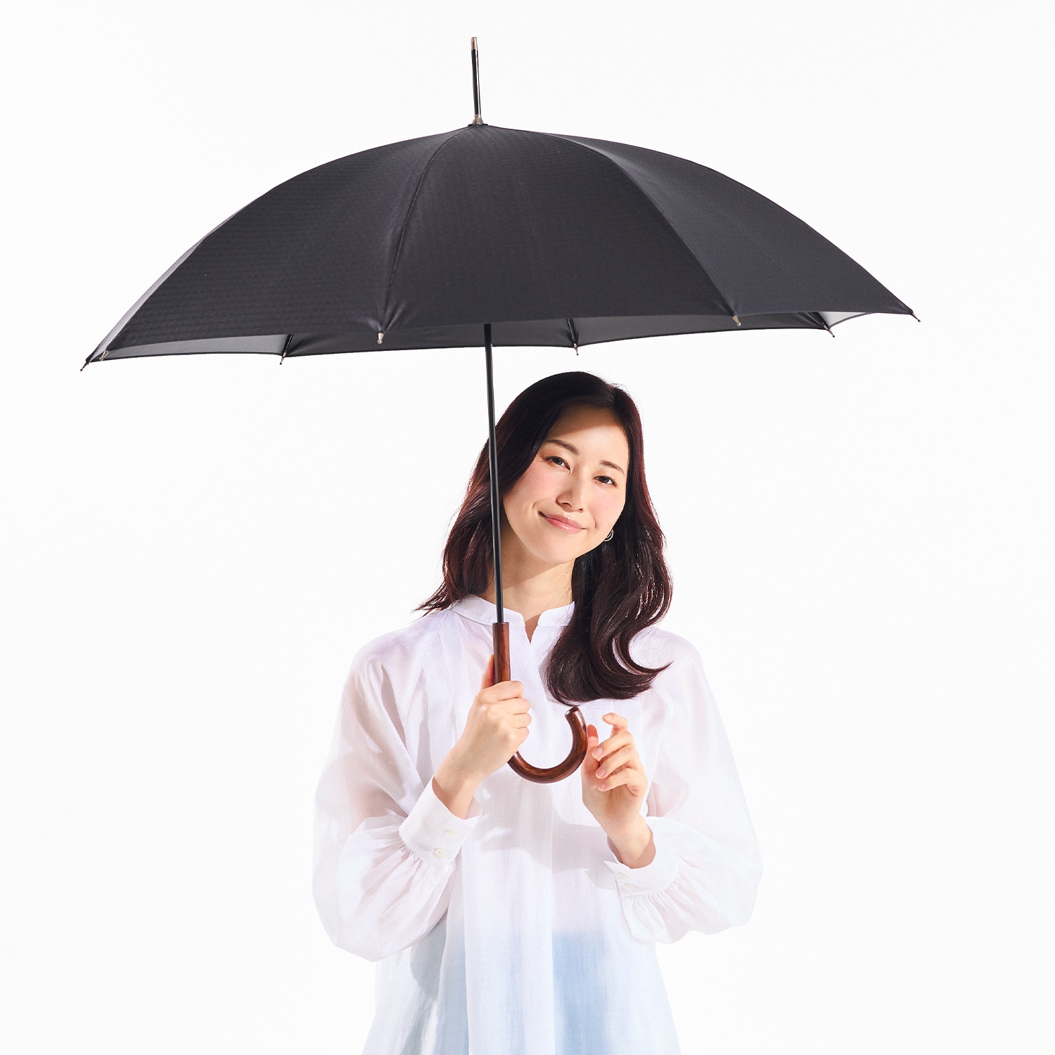 ユニセックス晴雨兼用傘】一級遮光-キューブ-長-ブラック
