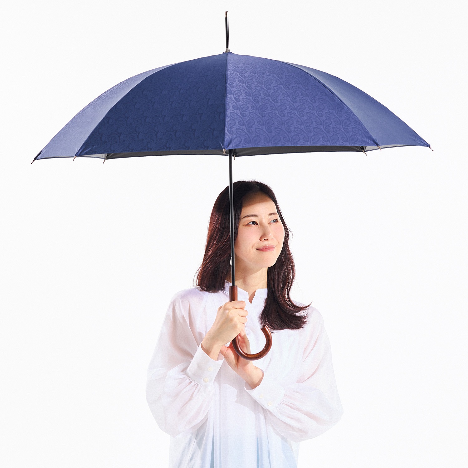 未使用 長傘 カステルバジャック 紺 ネイビー 晴雨兼用長傘 派手 ユニセックス ユニセックス晴雨兼用傘】一級遮光-ペイズリー-長-ネイビー