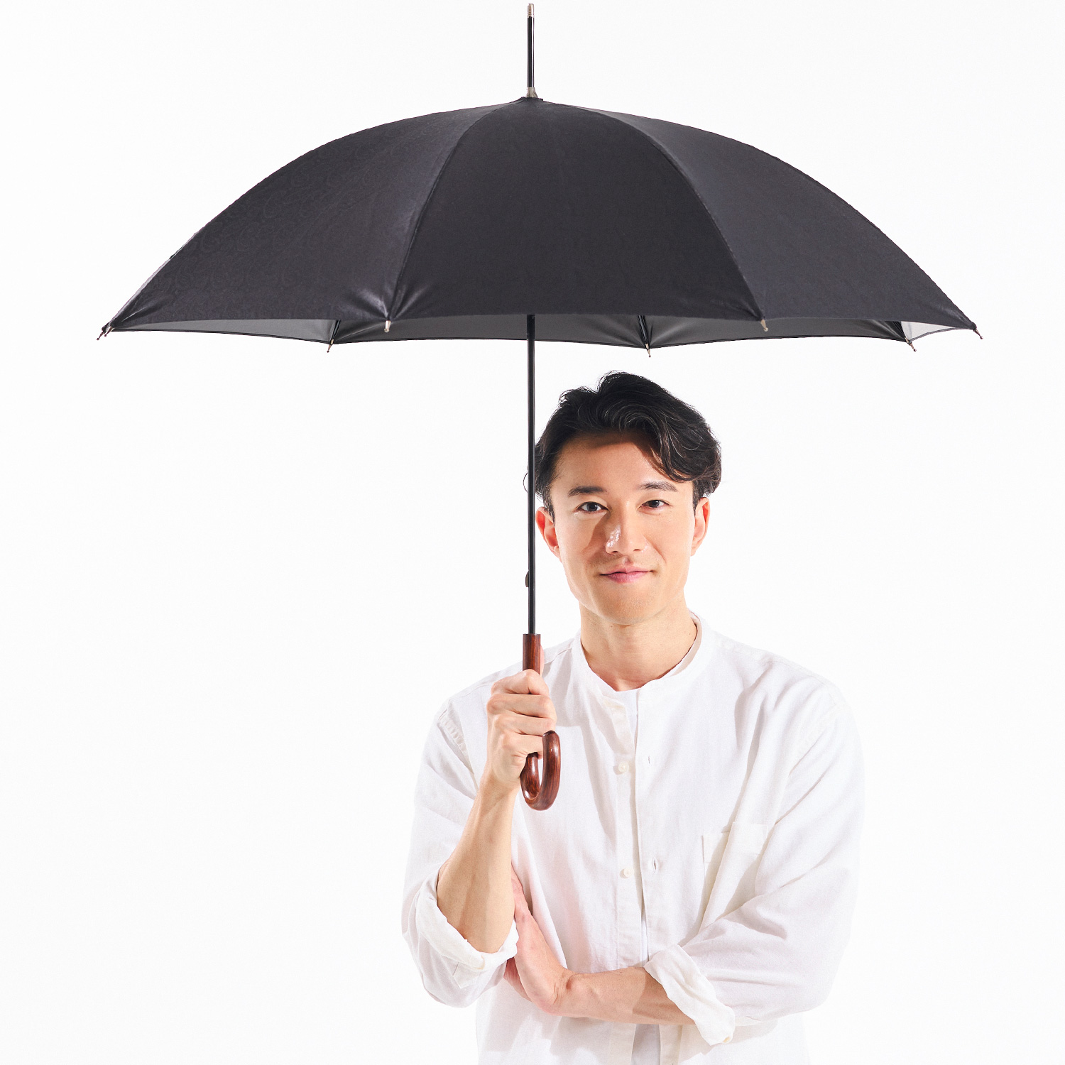 ユニセックス晴雨兼用傘】一級遮光-ペイズリー-長-ブラック