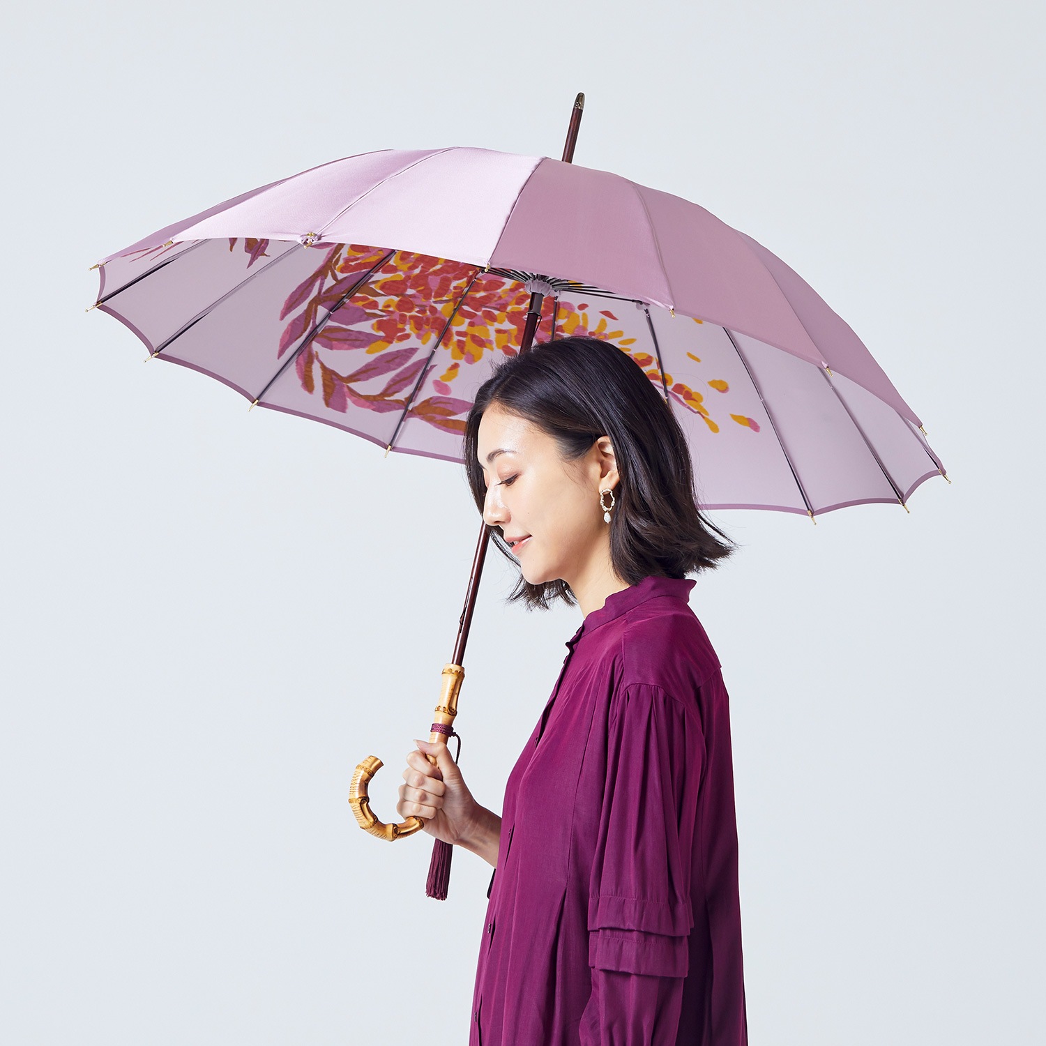 完売につき販売終了【レディース雨傘】藤ごころ-カーボン-うす藤