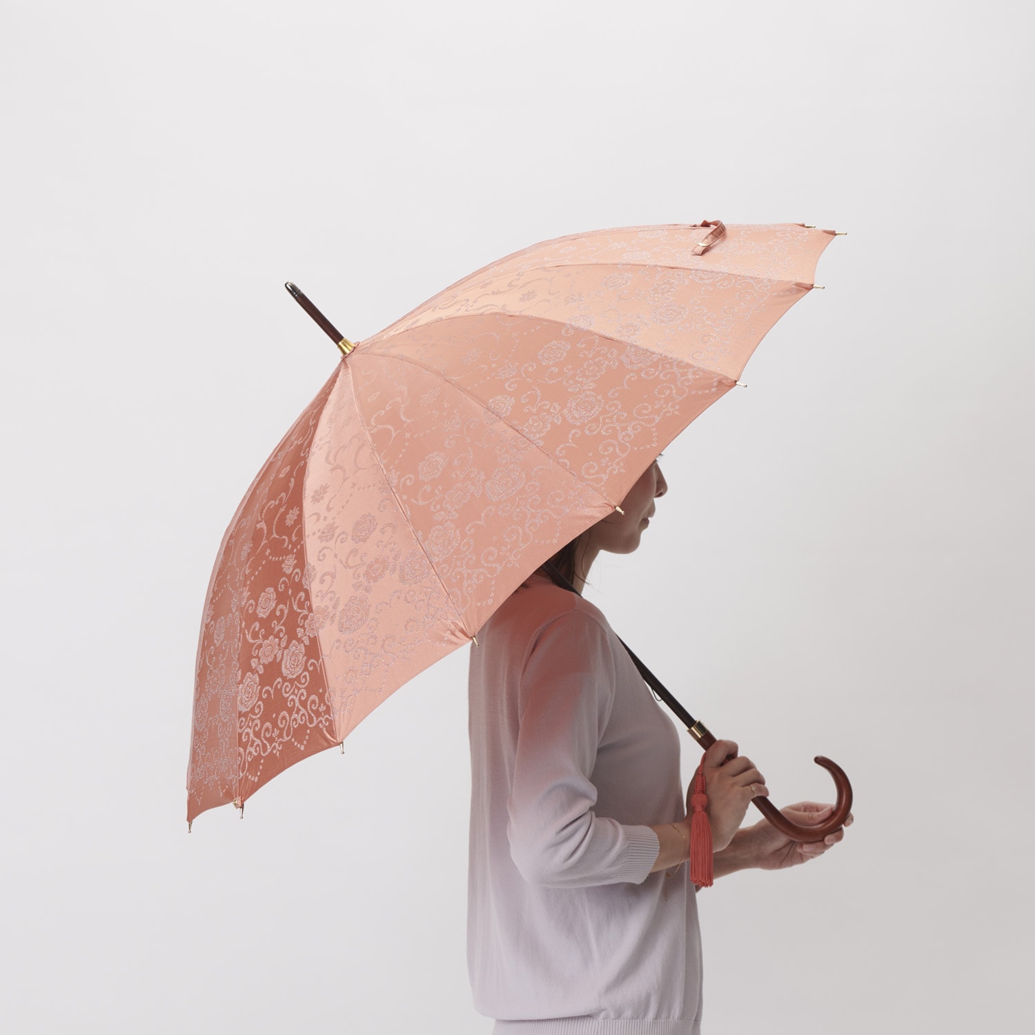 【美品】前原光榮商店 長傘 雨傘 薔薇柄 花柄 バラ レディース雨傘】シャインローズ-カーボン-レンガ｜トンボ洋傘
