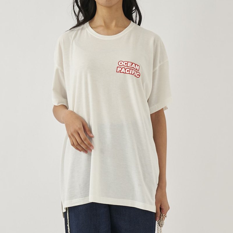 サイズ：XL　Ocean Pacific レディース ハイブリッドバックプリントTシャツ（WHT）　　