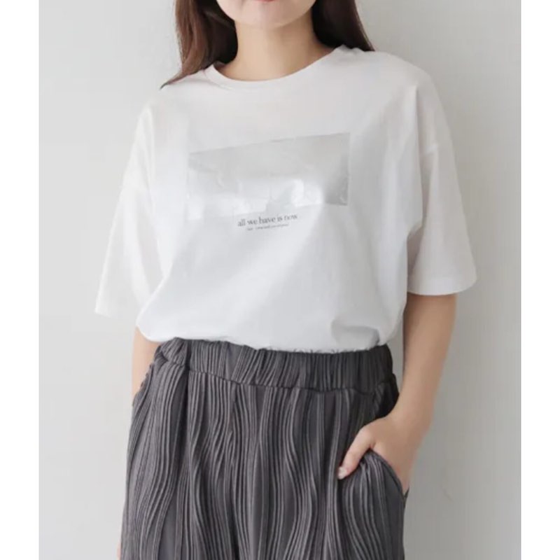 vingtrois レディース ドライタッチコットン　クラッシュ箔プリントT (01 オフ)　　