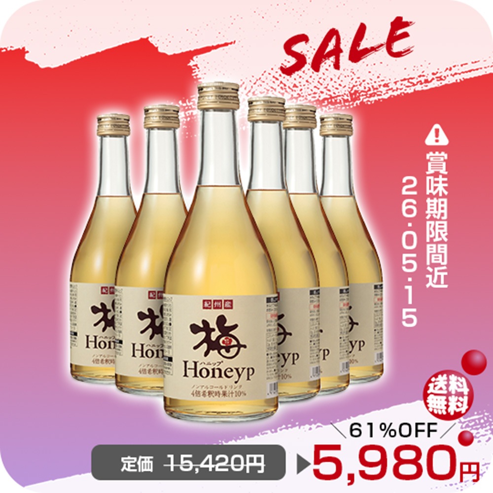 SALE61％OFF【6本セットのみ：賞味期限2026.5.15】／紀州産梅ハニップ