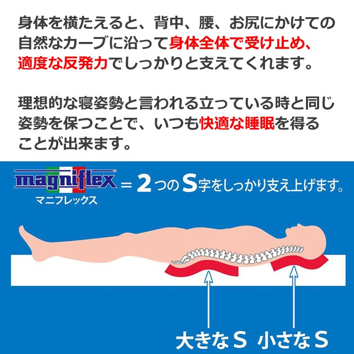 エコサンドロ　マニフレックス　日本上陸30周年記念モデル　かたさmedium 腰サポート　高級感のある寝心地　寝返りしやすい　イタリア　寝具　高反発マットレス