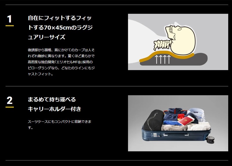 マニフレックス ピローグランデ  BLACK　スタイリッシュ　黒のマニフレックスピロー　ビッグサイズ 70×45cm キャリーホルダー付き　【正規販売店】ラグジュアリーピロー 寝心地 まくら難民 枕 ピロー 肩こり　イタリア