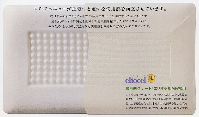 マニフレックス　エアトスカーナ　爽やかさを求めトスカーナの丘を渡る そよ風をデザイン 【送料無料】気温で固さが変わらず年中同じ寝心地　まくら難民にオススメ　エア・トスカーナ　枕難民