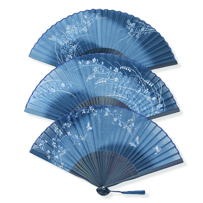 ☆【女性用扇子】藍乃町（扇子袋付き・桐箱入り） 全3柄 | すべての