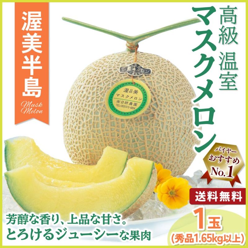 高級 温室マスクメロン 1玉 秀品1.65kg以上 愛知県渥美半島から産地直送 6～12営業日で発送 送料無料